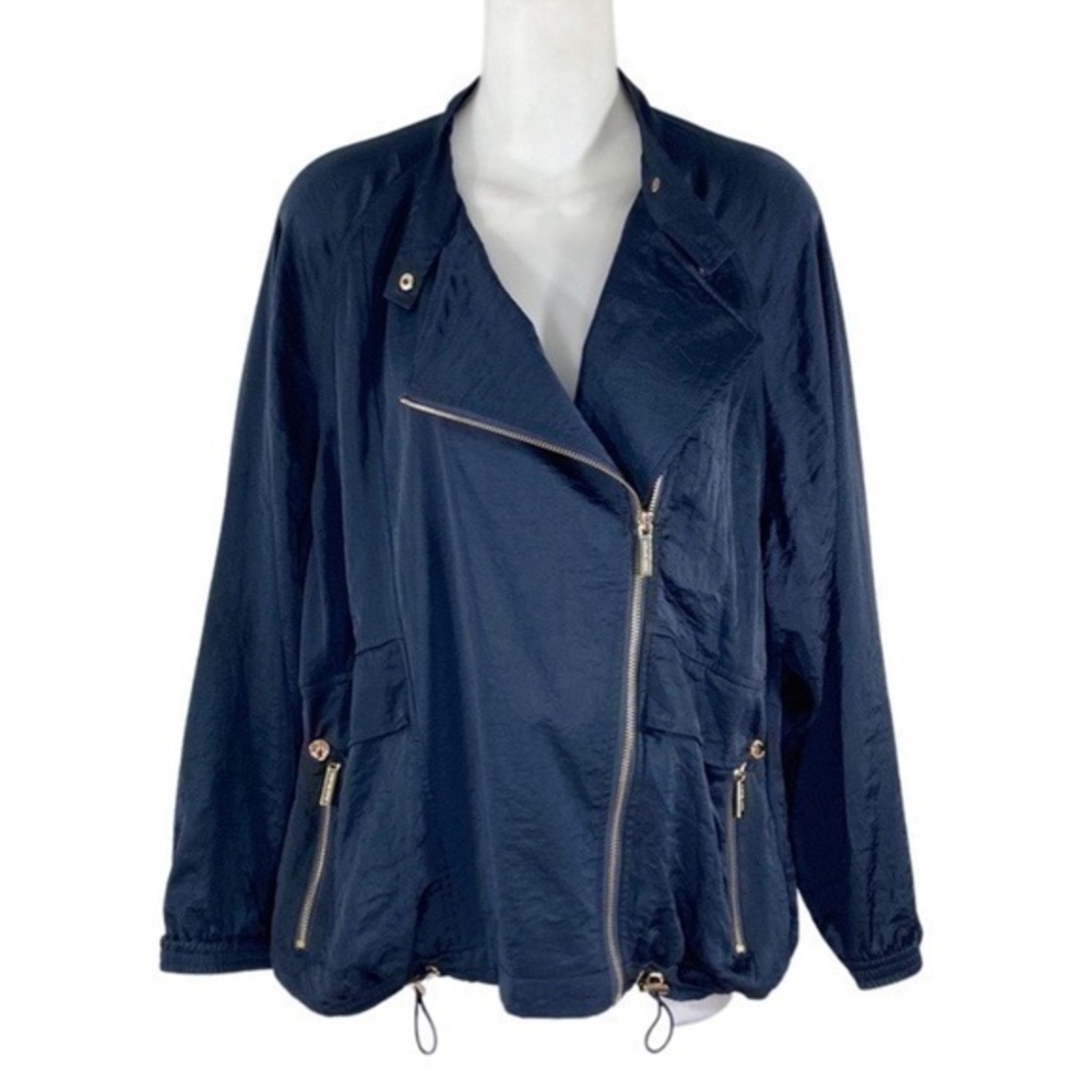 Michael Kors navy gold hardware crinkle silky moto jacket Medium